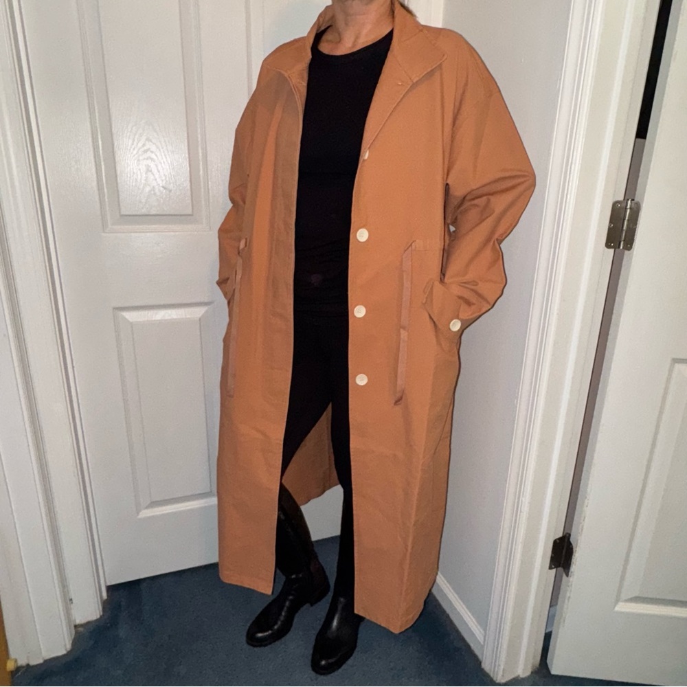 U/A Cotton Tan Long Trench Coat M Organic Cotton Sustainable